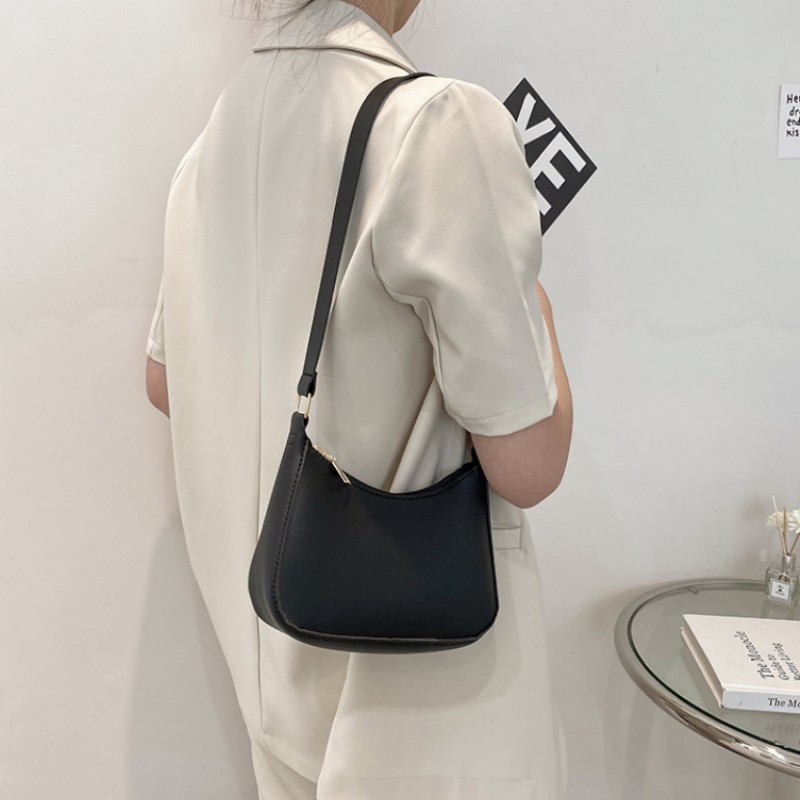 2024 New Women's Fashion Handbags Retro Solid Color PU Leather Shoulder Underarm Bag Casual Women Hobos Handbags