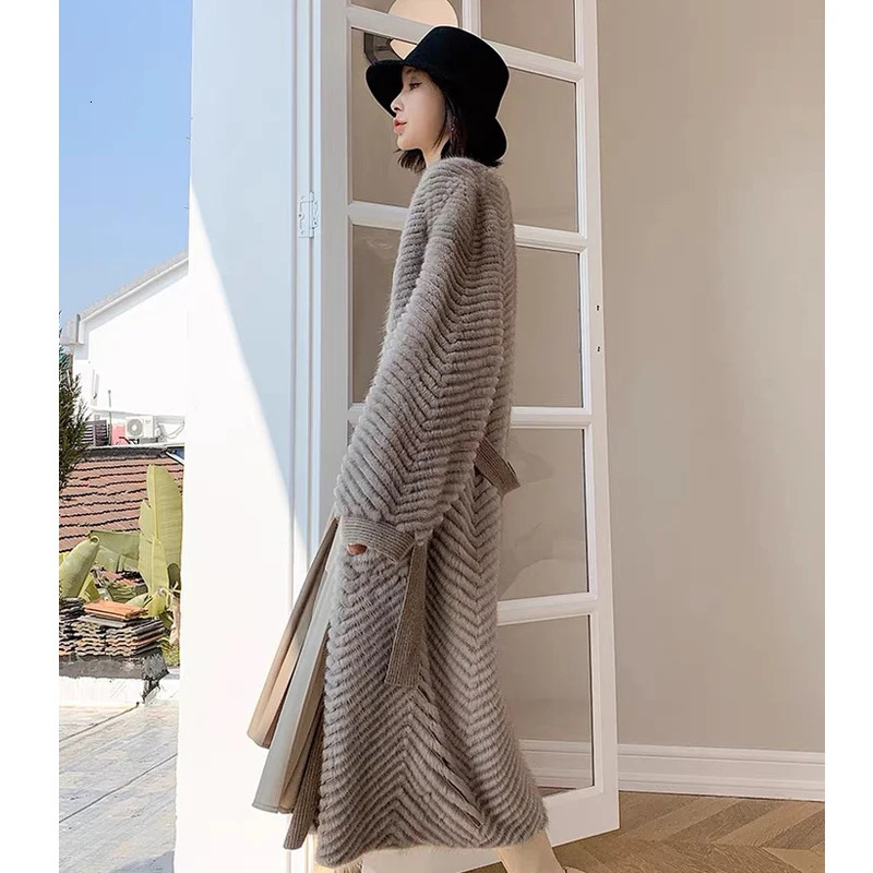 HDHOHR High Quality Natural Mink Coat for Women with Knitted Genuine Mink Jacket Fashionable and Warm Long Style for Women 241107