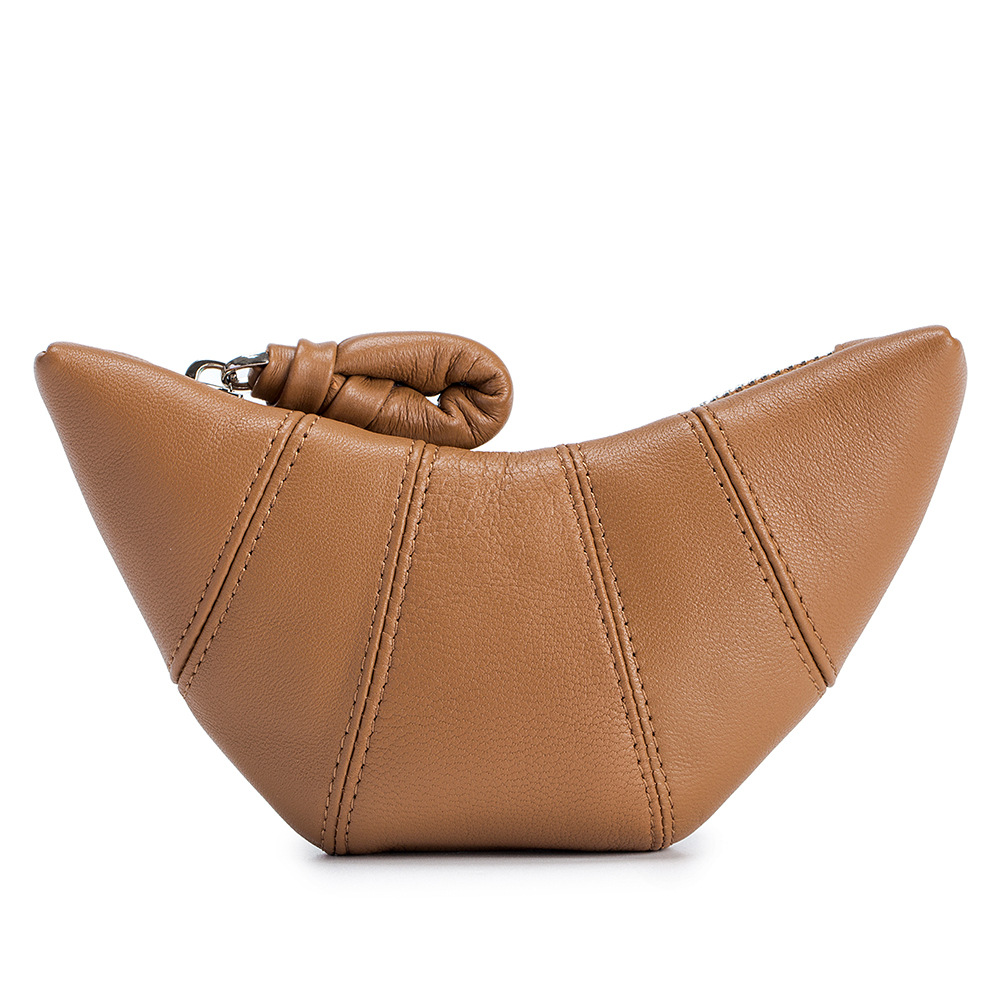 Luxury Genuine Leather Women Coin Purse France Brand Croissant Fashion Lady Small Zipper Hobo Wallet Retro Mini Makeup Pouch Bag