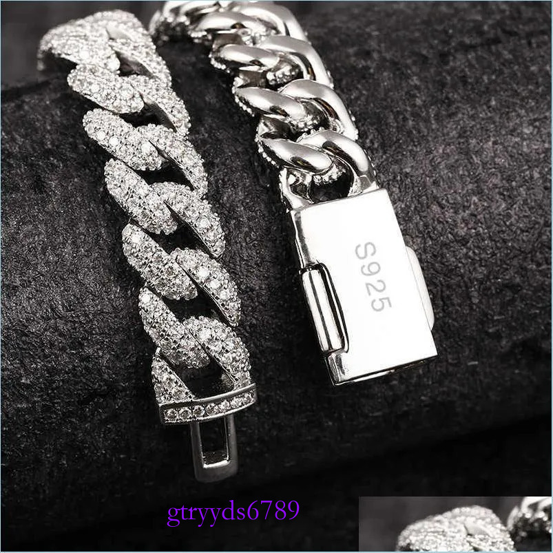 Pendant Necklaces 18Inch 10Mm Sterg Sier Setting Iced Out Moissanite Dia Hip Hop Cuban k Chain Miami Necklace Jewelry D Dhhj4