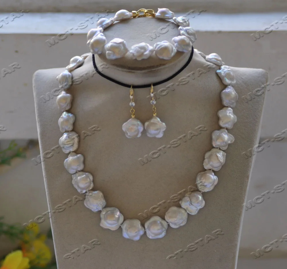 Z12713 set 16mm white plum blossom FW pearl necklace bracelet earrings 241106