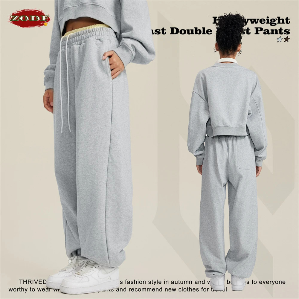 ZODF Autumn Winter Men 440gsm Sweatpants Unisex High Street Retro Double Waist Band Heavy Weight Loose Pants HY0619 241104