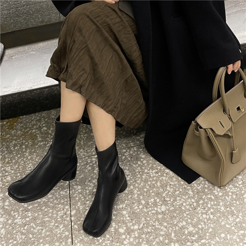 FEDONAS Autumn Winter Women Ankle Office Ladies Casual Fashion Concise Thick Heels Shoes Woman Classic Stretch Short Boots