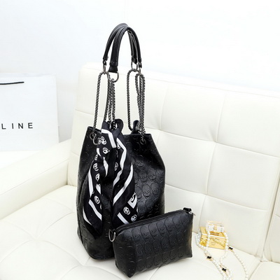 by dhl or ems 10pcs 2017 Vintage Skull Shoulder Bags Women Bucket Pu Leather With Silk Female Ladies Casual Chain Tote Bag