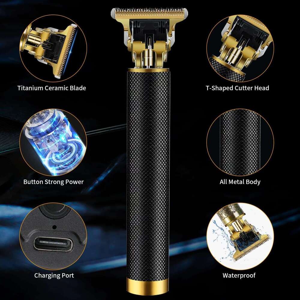 Professional Men's Cordless Hair Clipper with Zero Gap T-Shaped Knife Rechargeable Beauty Kit Beard Trimmer & Guide Comb-Gift
