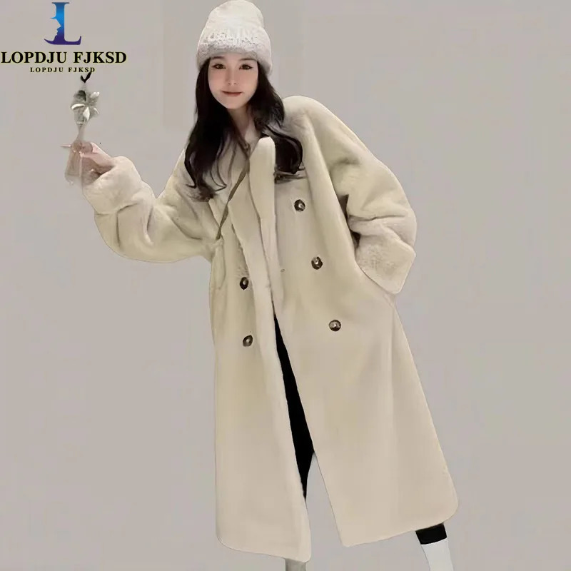 Womens faux mink coat double breasted jacket British style jacket quilted thick fur autumn/winter 241107