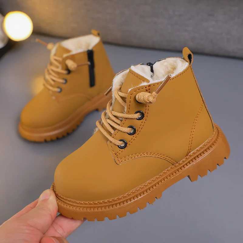 2024 Pure Color Children Boots Winter New Velvet Boots for Girls England Sle Kids Snow Boots Student Keeping Warm Shoes H08242XJ241206