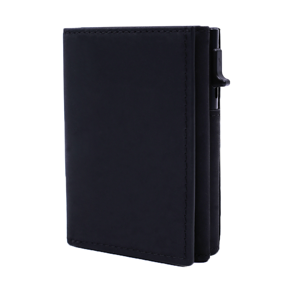 YE TREE Genuine Leather Credit Card Wallet for Man Zipper Smart Pop up Card Holder Coin Rfid Business Aluminum Metal Mens Wallet
