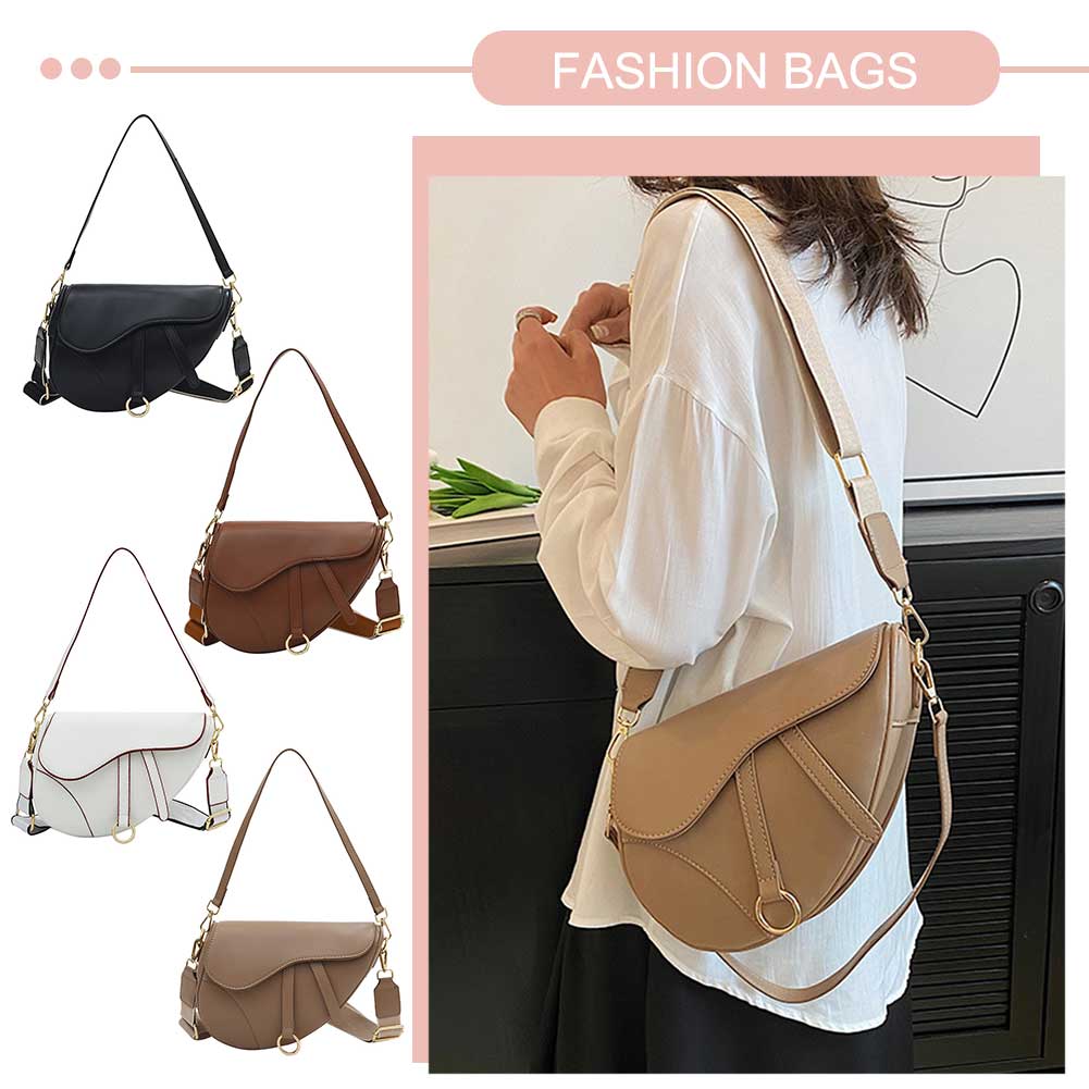 PU Leather Fashion Sling Bag Two Straps Women Mini Hobo Bag Waterproof Saddle Shoulder Bag Large Capacity Ladies Top Handle Bag