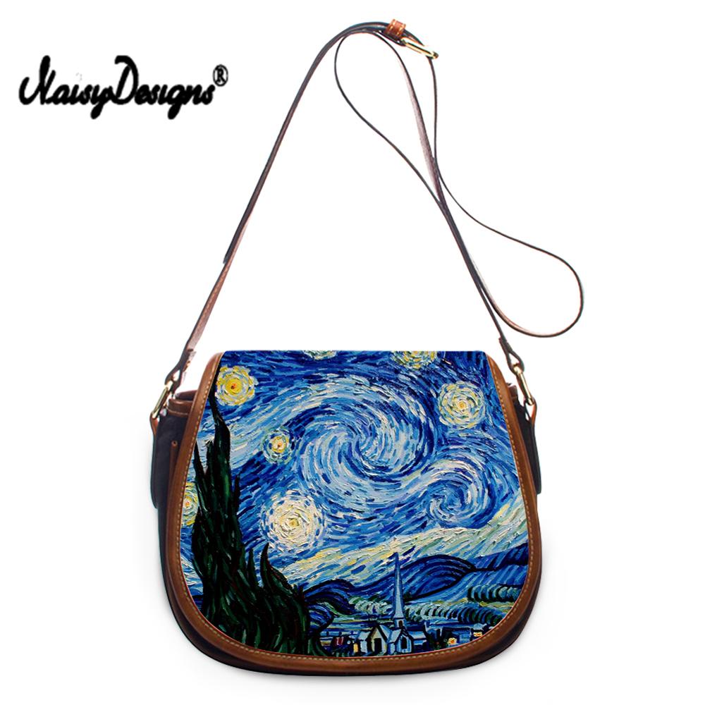 Van Gogh Pattern Adjustable Shoulder Bag Female Messenger Bags Girls Women's PU Leather Ladies Starry Sky Crossbody Bag