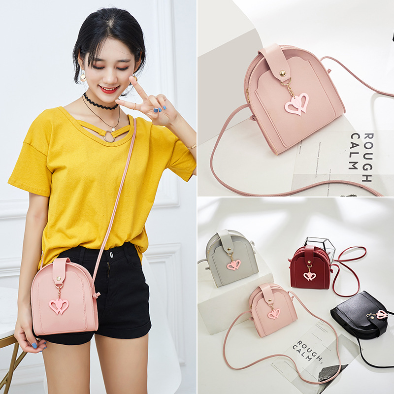 Women Messenger Bags Lovely Heart Pendant Girls Shoulder Crossbody Bag Soft Single Strap Fashion Lady Party Small Phone Bags