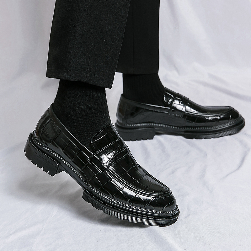 Ripe-Young Men's Retro Leather Thick Bottom Loafers Men Fashion Black Formal Business Slip-On Casual Shoes