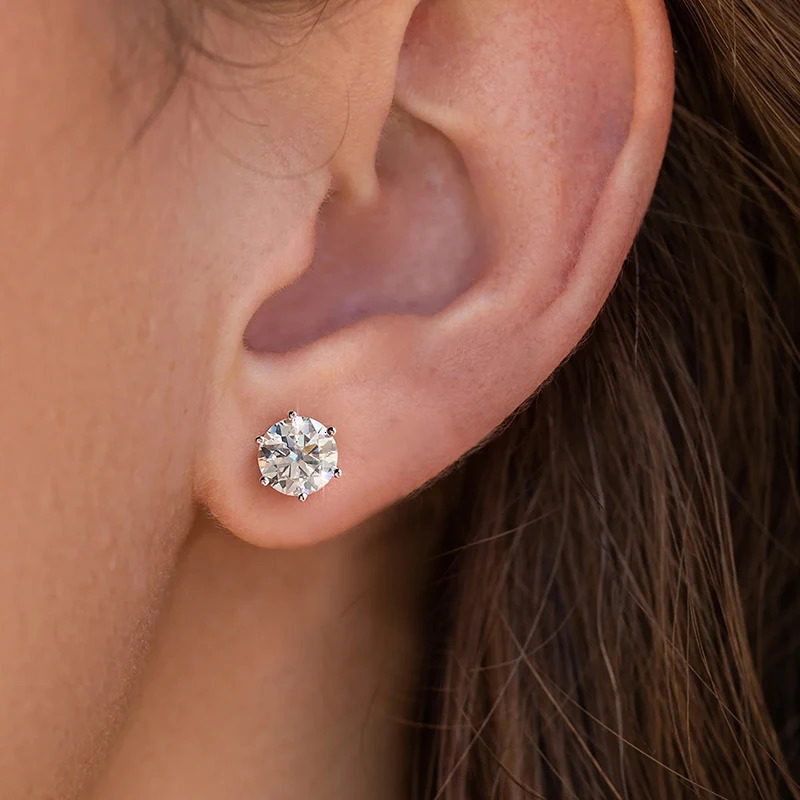DW 05ct2ct D Color Certified Stud Earrings Lab Created Diamond 925 Sterling Silver Gold Plated Wedding Jewelry 241106