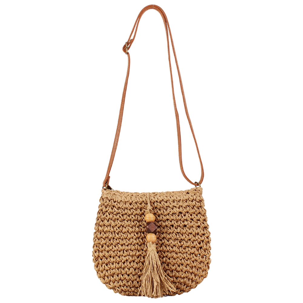 Women All-Match Bag with Tassel Small Straw Crossbody Bag Roomy Hobo Bag Casual Shopper Bag for Daily Office Use Solid Color Bag