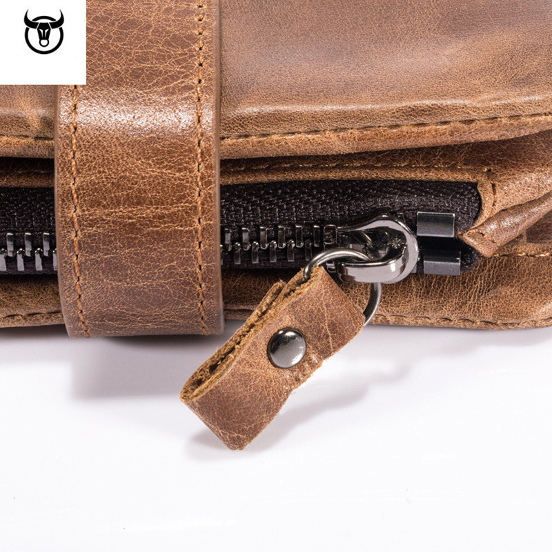 Genuine Crazy Horse Leather Men Wallets Vintage Trifold Wallet Zip Coin Pocket Purse Cowhide Leather hasp Wallet For Mens