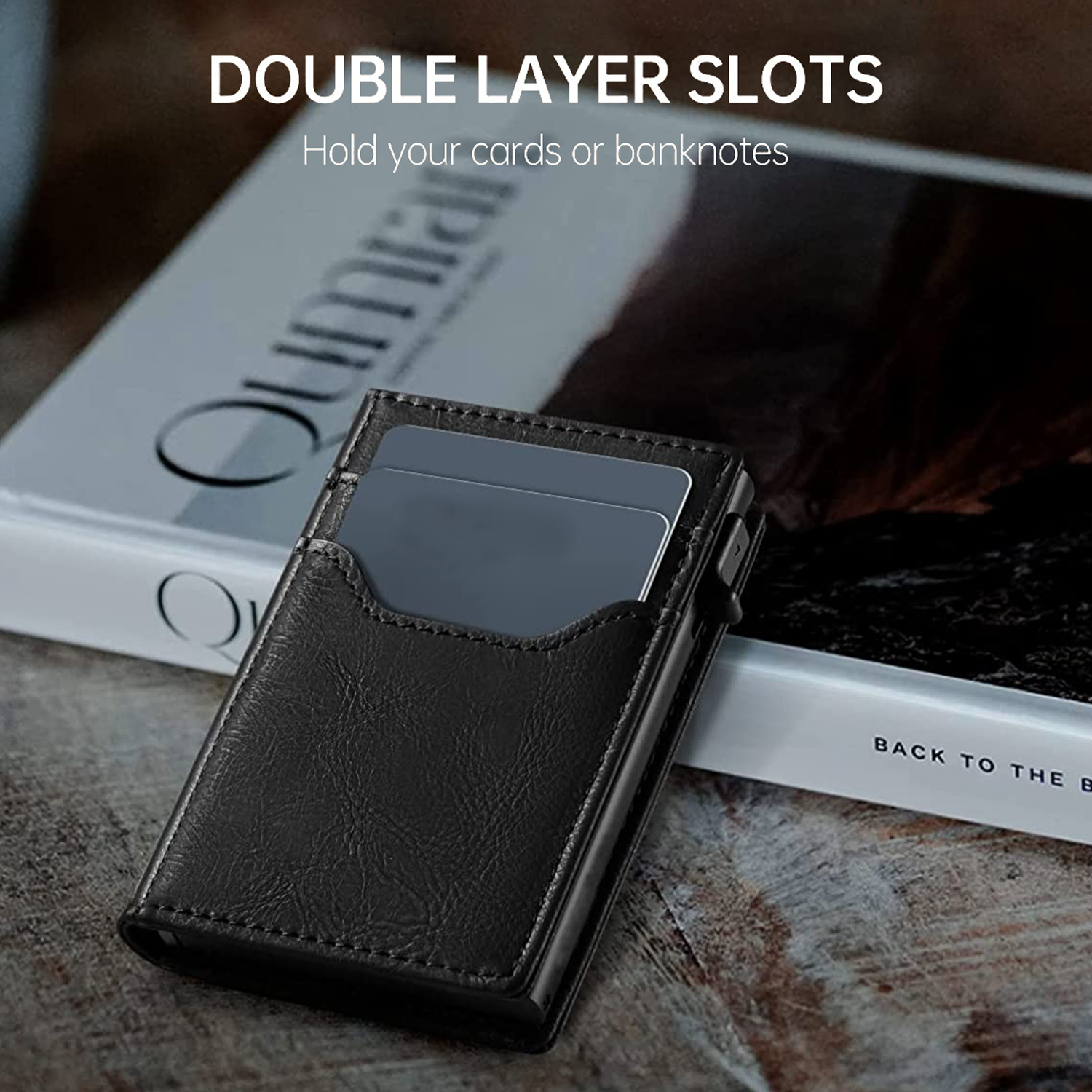 SEMORID Card Holder with ID Window Pop Up Cards Slim Leather Wallet RFID Protection Up to 11 Cards Card Case