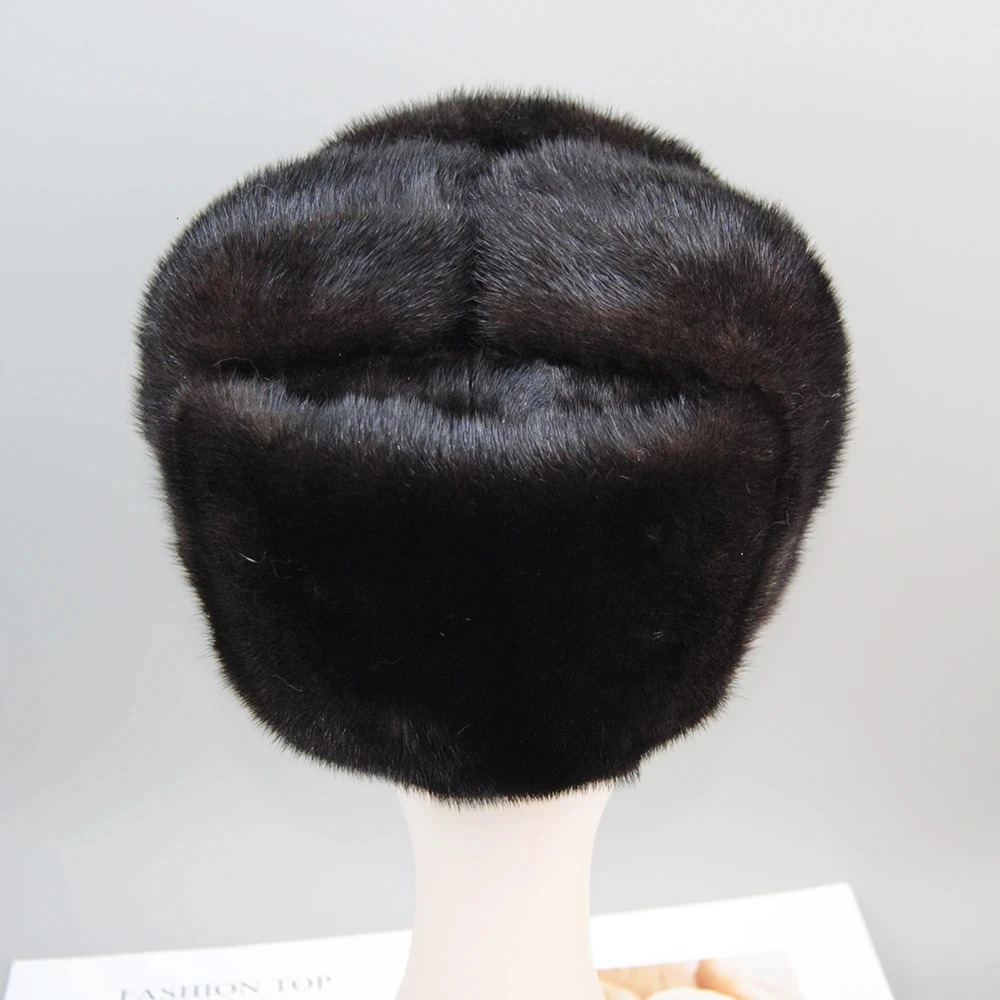 Winter Neutral Genuine Mink Bomber Hat Genuine Marten Head Warm Black/Brown Hat 241106