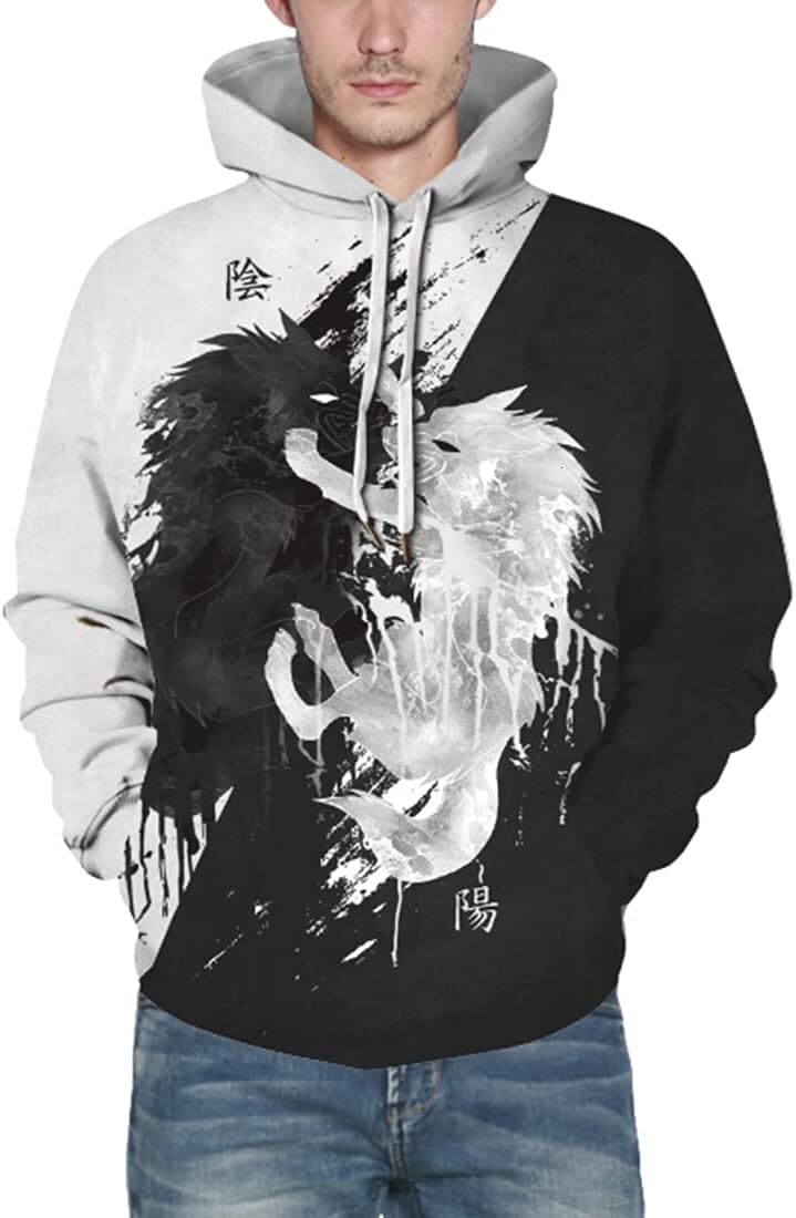 Hoodie for Mens Womens Mens Novelty Hoodie Realistic 3D Print Sweatshirt Unisex Top Casual Pullover Graphic Hoodies sweatshirt Cool black and white pa