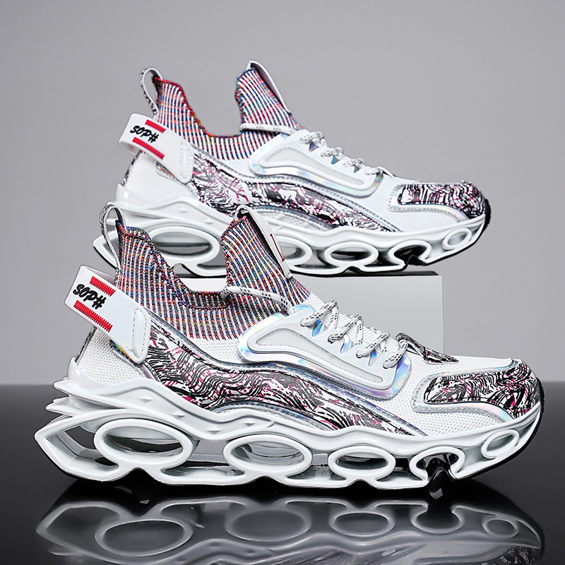 Men's Sports Shoes: Breathable Mesh Fly Woven Comfort Running Sneakers, Black/Beige/White, 2024 New 835e