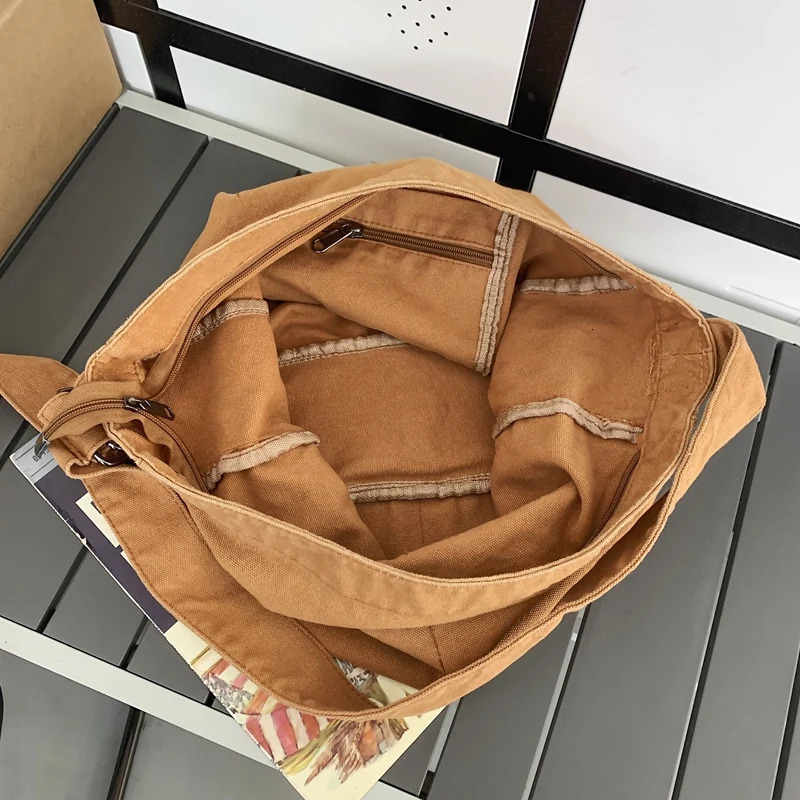 Womens casual canvas school girls cross body bag solid color large capacity handbag fashionable cool mens shoulder bag 241106
