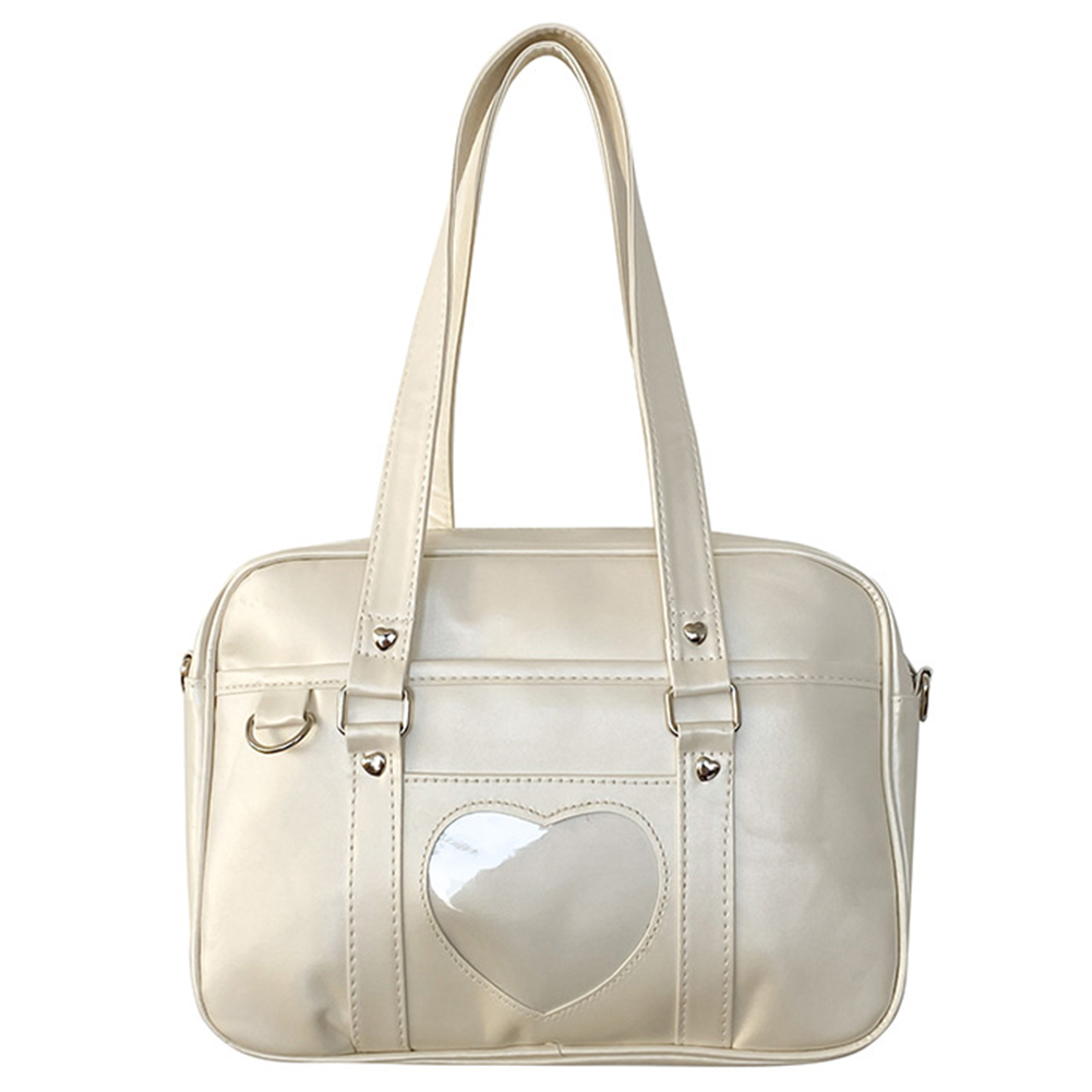 Women Jk School Handbag Large Capacity PU Anime Crossbody Bag Transparent Love Heart Shoulder Uniform Bag for Shopping Commuting