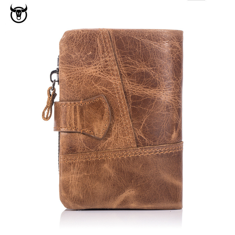 Genuine Crazy Horse Leather Men Wallets Vintage Trifold Wallet Zip Coin Pocket Purse Cowhide Leather hasp Wallet For Mens