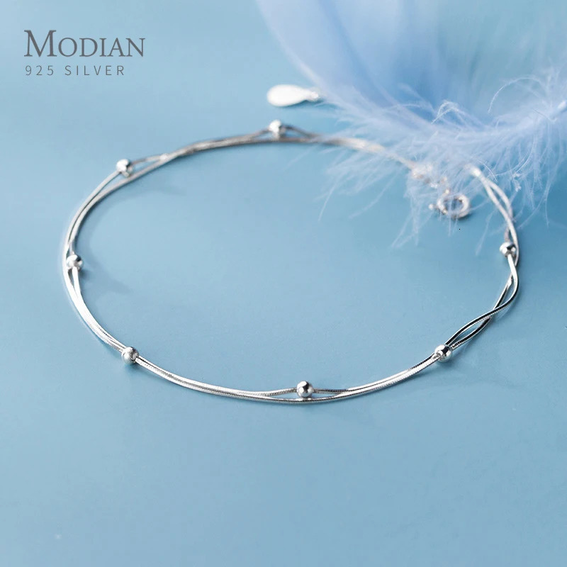 Modian high-quality double-layer snake chain anklet suitable for women with heart-shaped lobster buckle suitable for beads charming anklet exquisite j