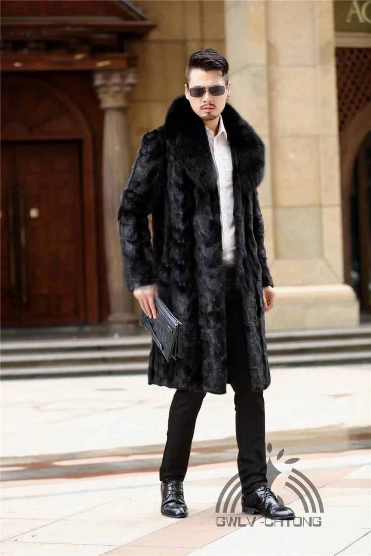 fashion mens truly natural mint fur coat big fox fur collar warm winter jacket outerwear customized in any size 241107