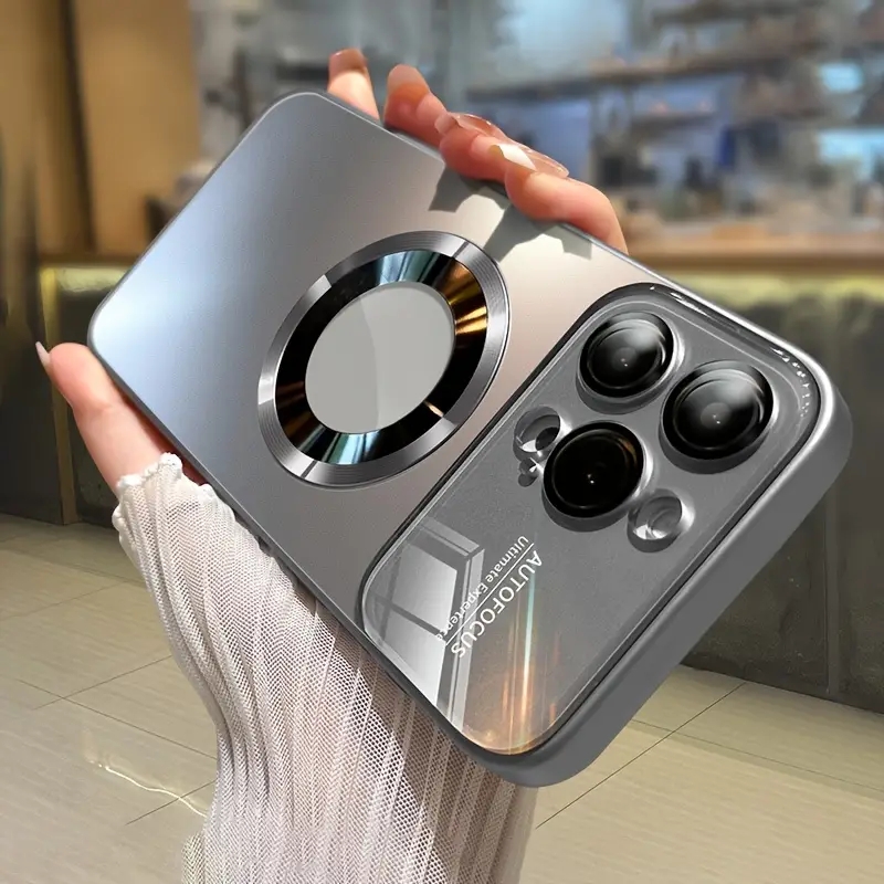 Luxury Glass Window MagSafe Compatible Case for iPhone 11/12/13/14/15 Pro Max Plus - Wireless Charging Ready, Shockproof PC Hard Cover (Drop Protectio