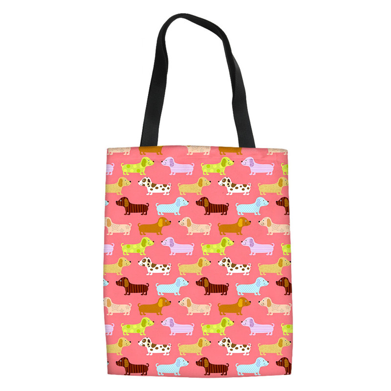Women Shopping Tote Bag Cute Cartoon Dog Cat Fish Print Shoulder Canvas Bags Causal Travel Storage Bag Students Book Bags
