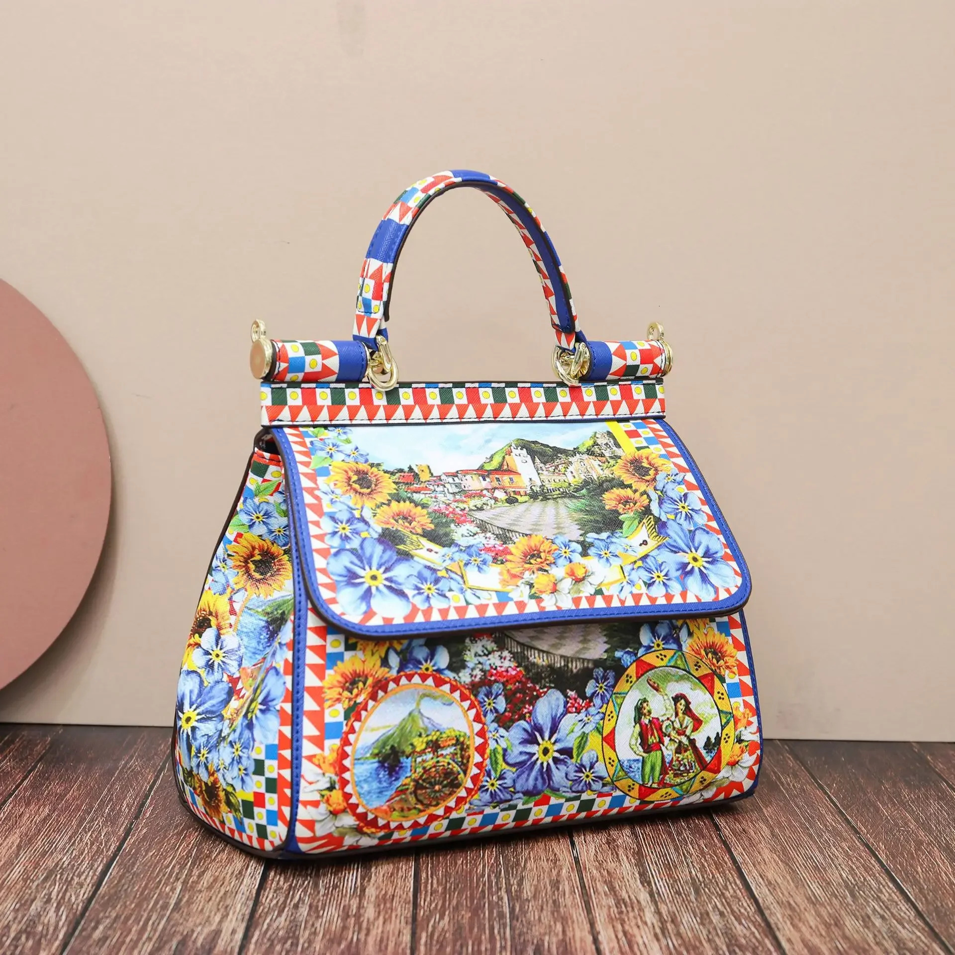 Italian Print Travel Ral Texture Leather Designer Shopping Brand Bag Women's Handbag