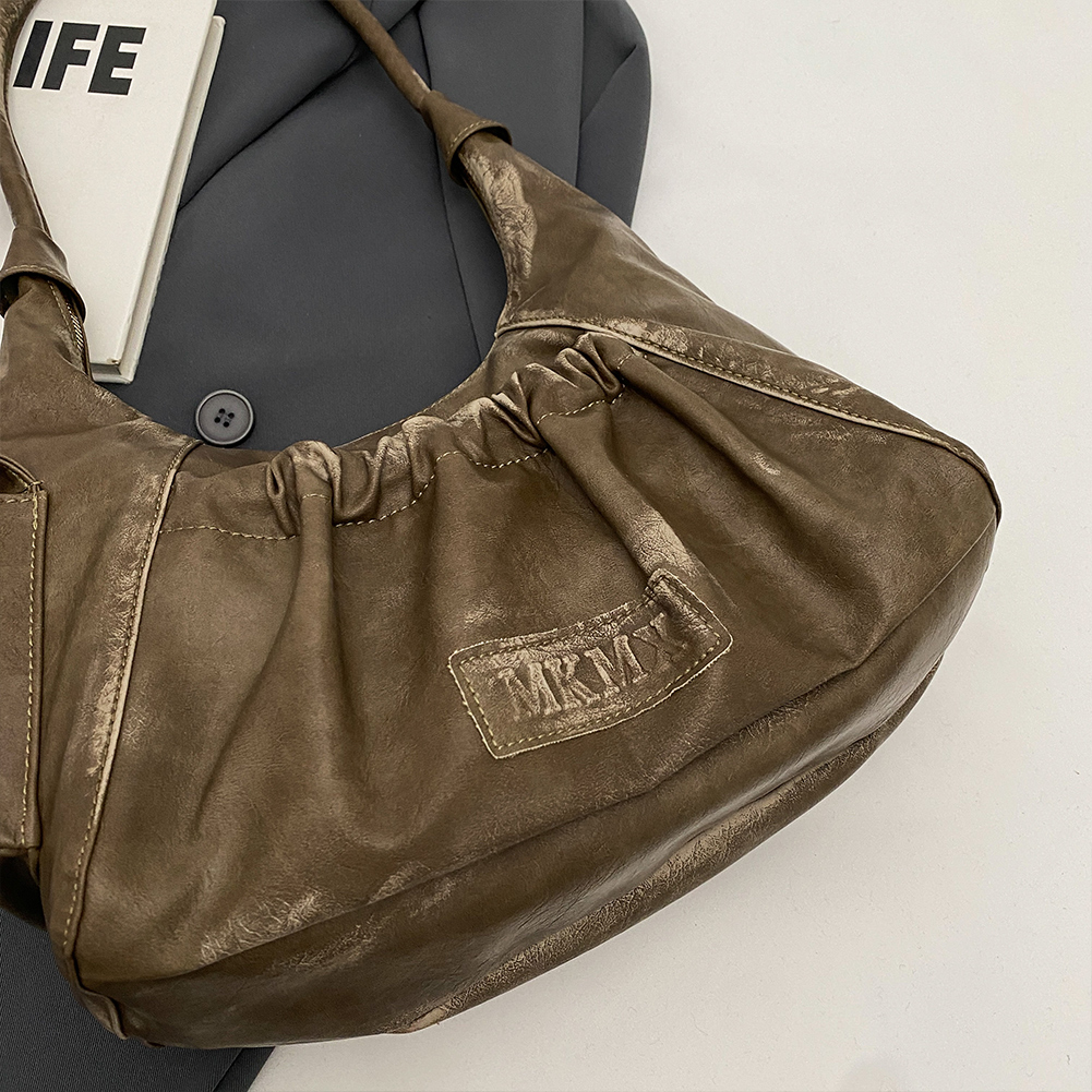 Women Vintage Underarm Bag PU Leather Luxury Armpit Purse Zipper Closure Simple Shoulder Purse Girls Outdoor Daily Bag