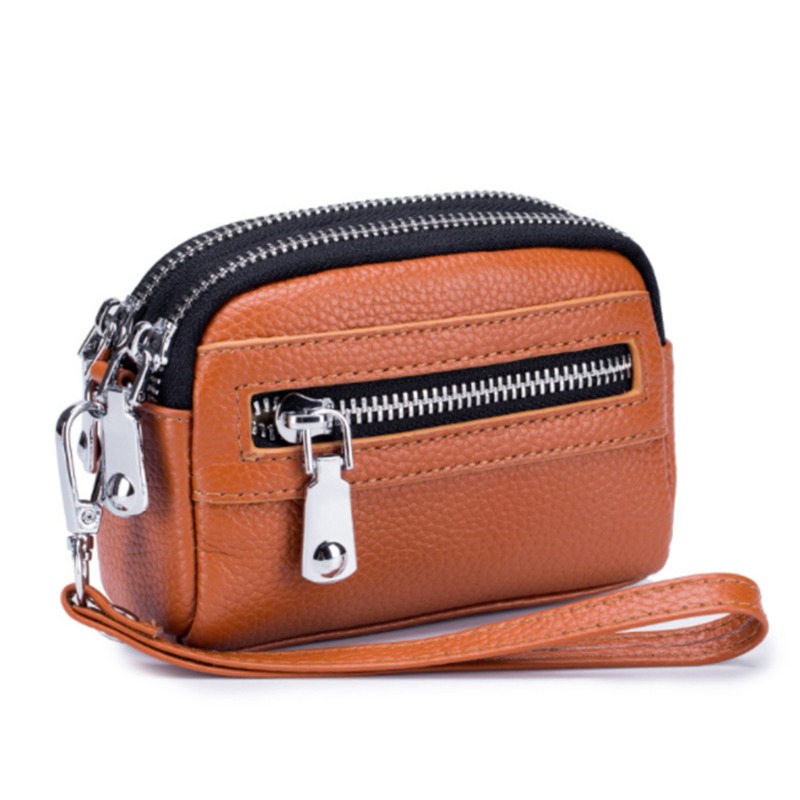 Women Mini Wallet Cowhide Leather Female Purse Card Holder Coin Purse Short Wallet Small Purse Zipper Keychain Clutch Bag Wallet