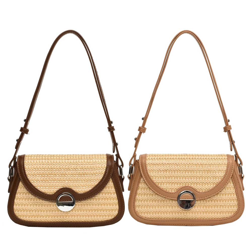 Women Straw Woven Bag Large Capacity Weaving Underarm Bag Patchwork Fashion Shoulder Bag Adjustable Strap for Party Vacation