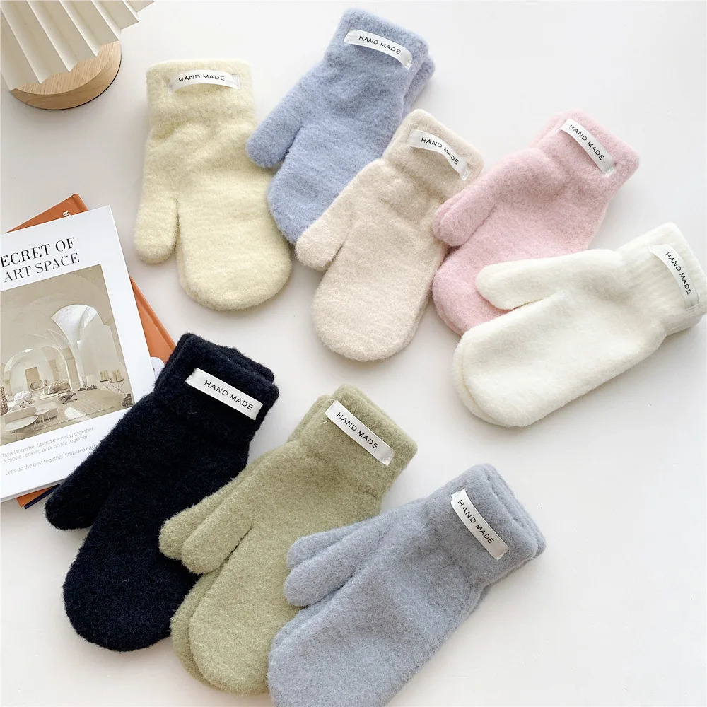 Womens Girl Winter Korean Edition Solid Color Thick Plush Bicycle Student Fashion Warm Gloves Clothing Accessories 241107
