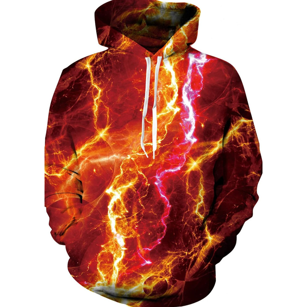 Hoodie for Mens Womens Unisex 3D Novelty Hoodies for Men Women Cool Graphic Pullover Sweatshirts with Pockets Graphic Cool red lightning pattern