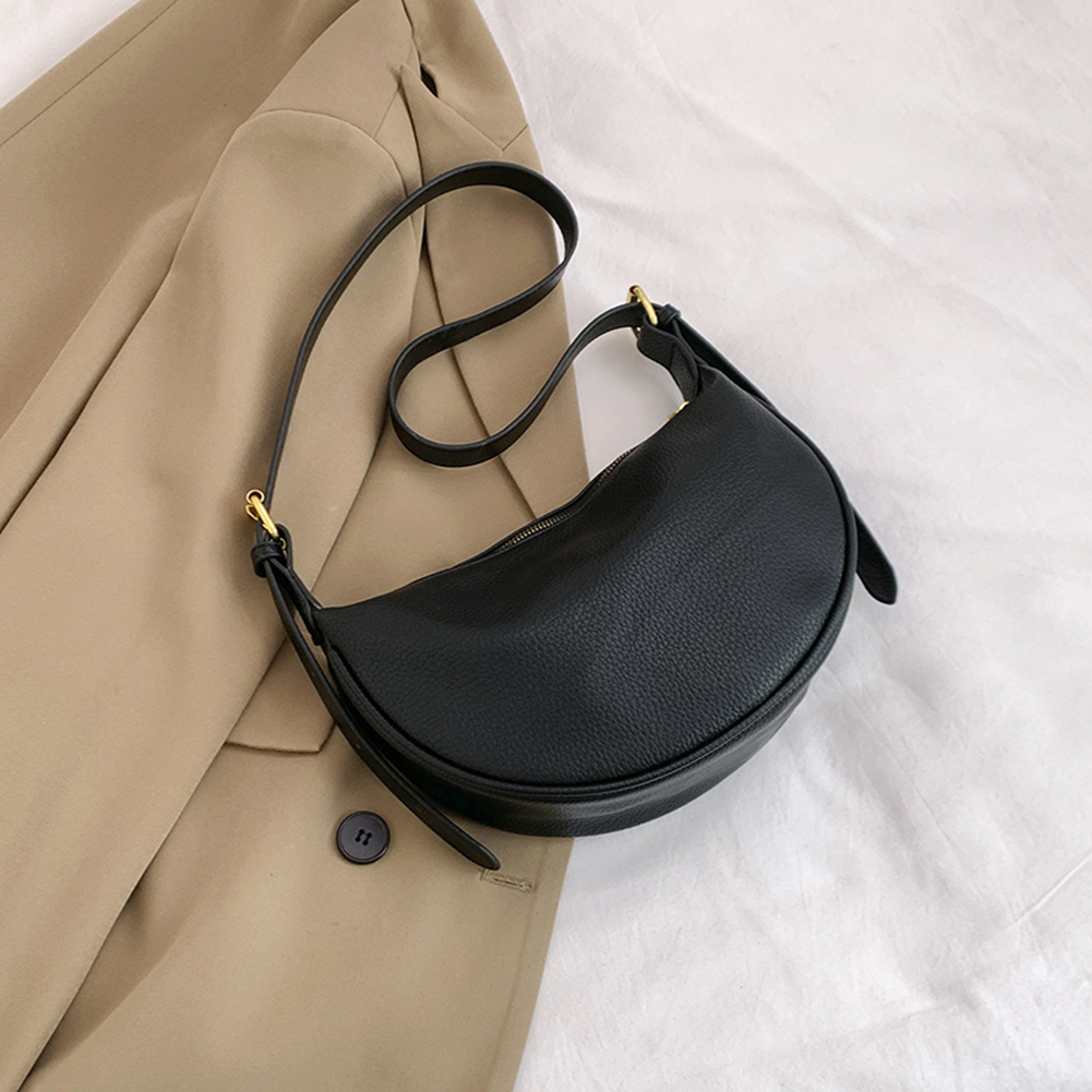 Women Crescent Shoulder Bag PU Leather Half Moon Satchel Bag Solid Color Simple Underarm Bag Female Commute Bag