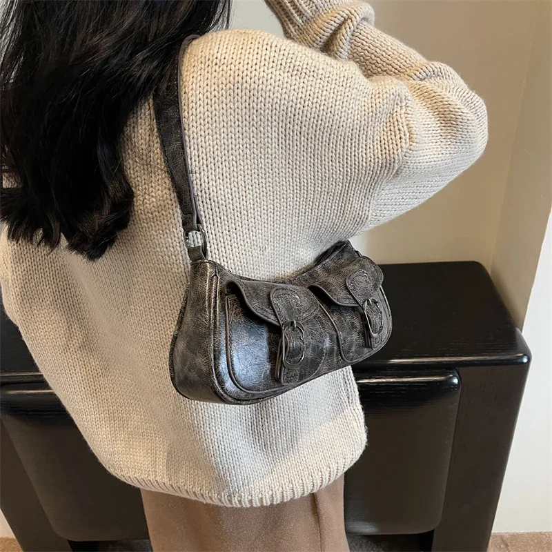 LEFTSIDE Fashion Double Pockets Design PU Leather Shoulder Bag For Women 2023 Tend Female Crossbody Bag Underarm Bags Handbags