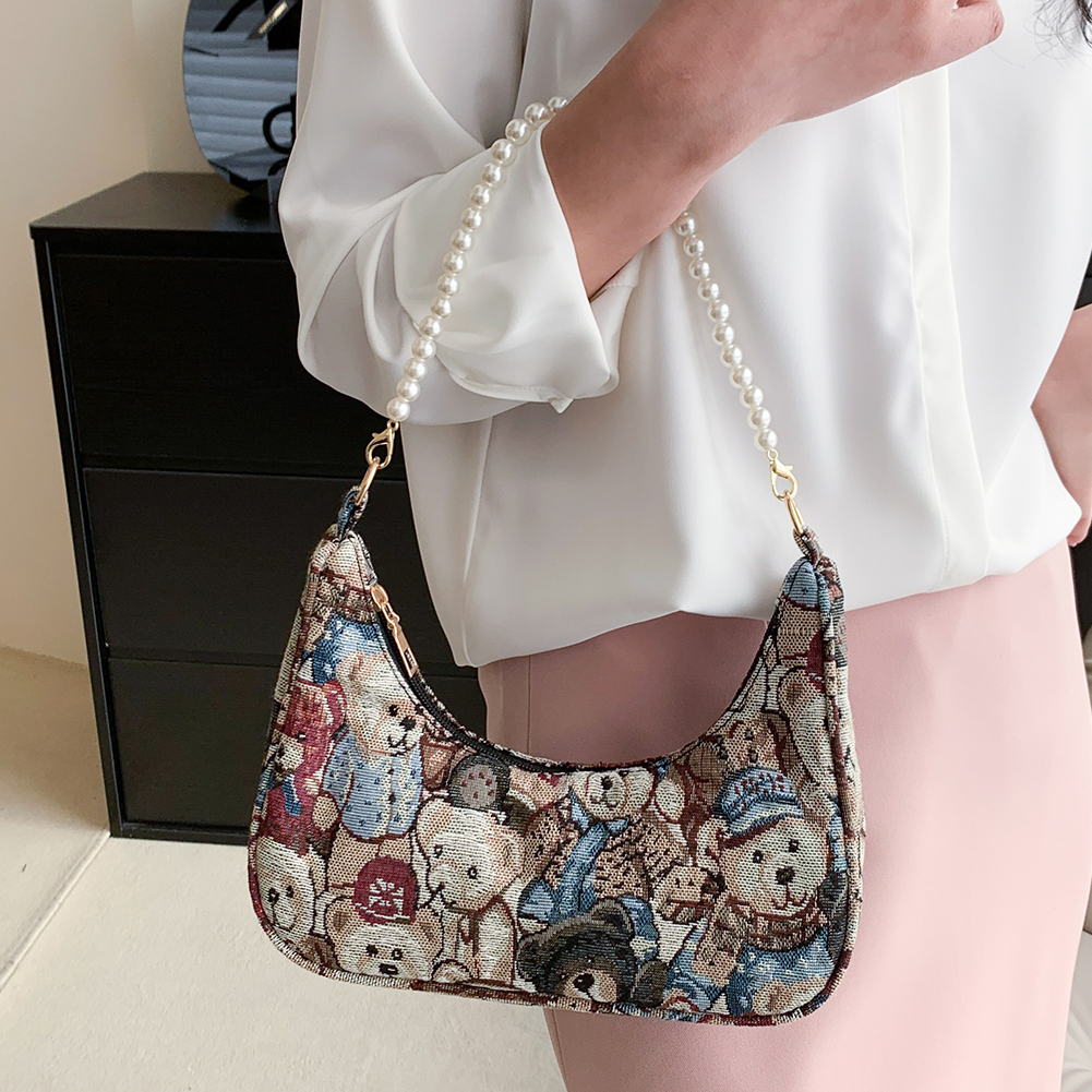 Cute Kawaii Half-moon Small Armpit Bag Women Fashion Top-Handle Handbag Bear Totes Summer Bags Girl Pearl Women Shoulder Bag
