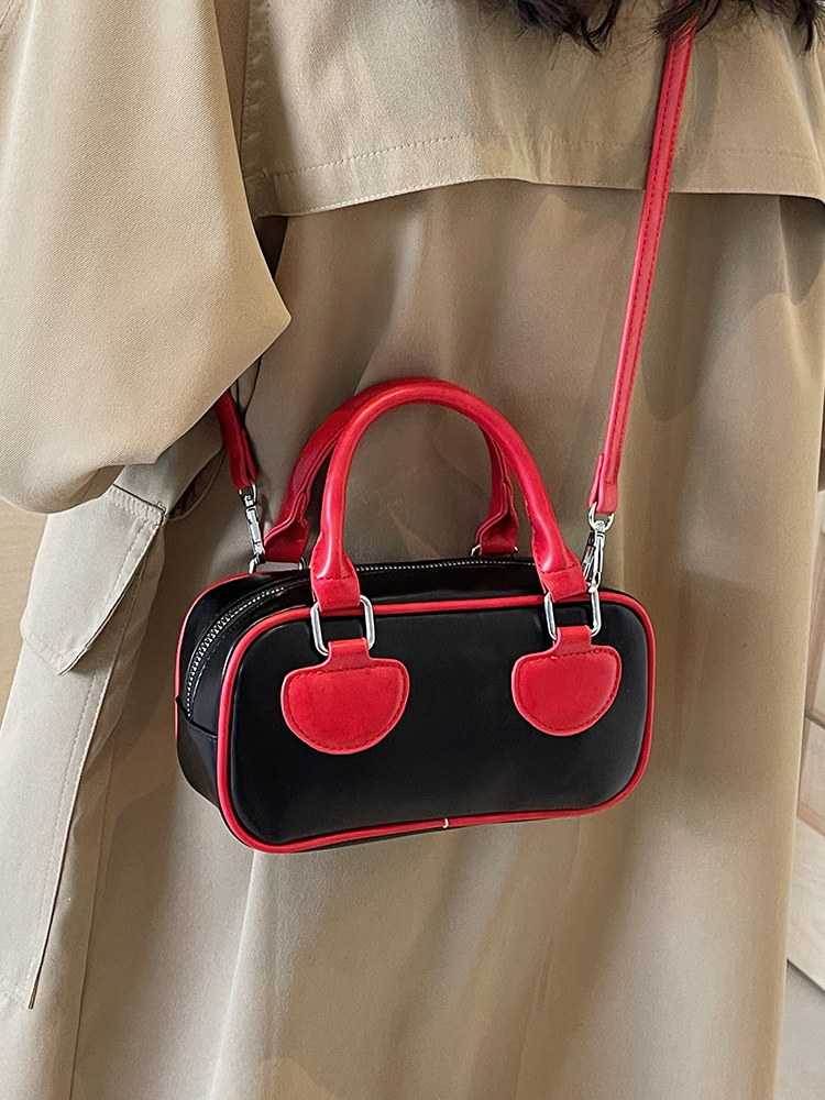 New Fashion Women's Handbags Korean Ins Contrast Bowling Shoulder Bag High Quality Texture Leather Crossbody Bags Trend