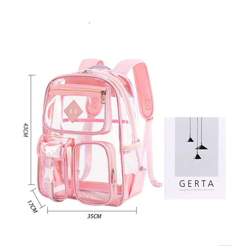 Violet transparent waterproof backpack suitable for elementary middle and high school grade girls Large capacity backpack