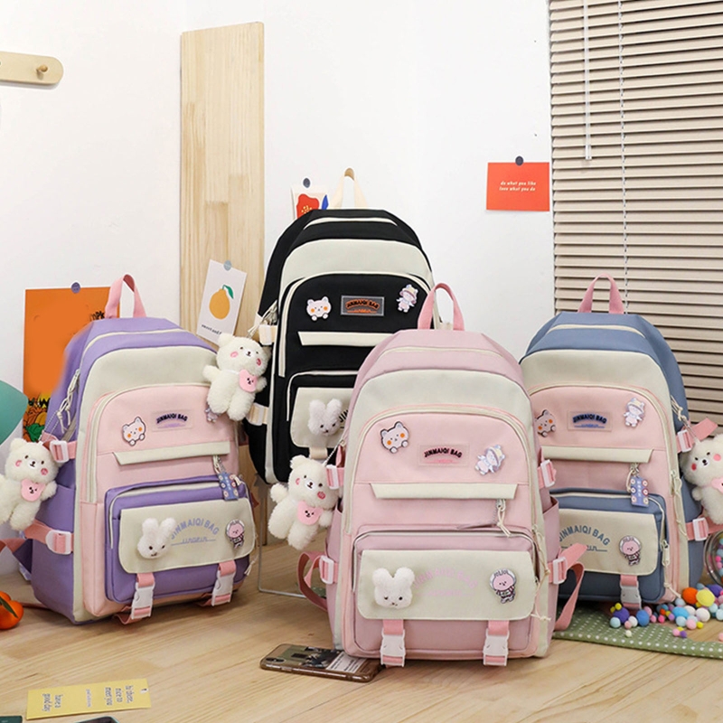5Pcs Kawaii Cute Backpacks Combo Set, Students Lightweight Bookbag Outdoor Daypack with Anti-Theft Pocket Kit