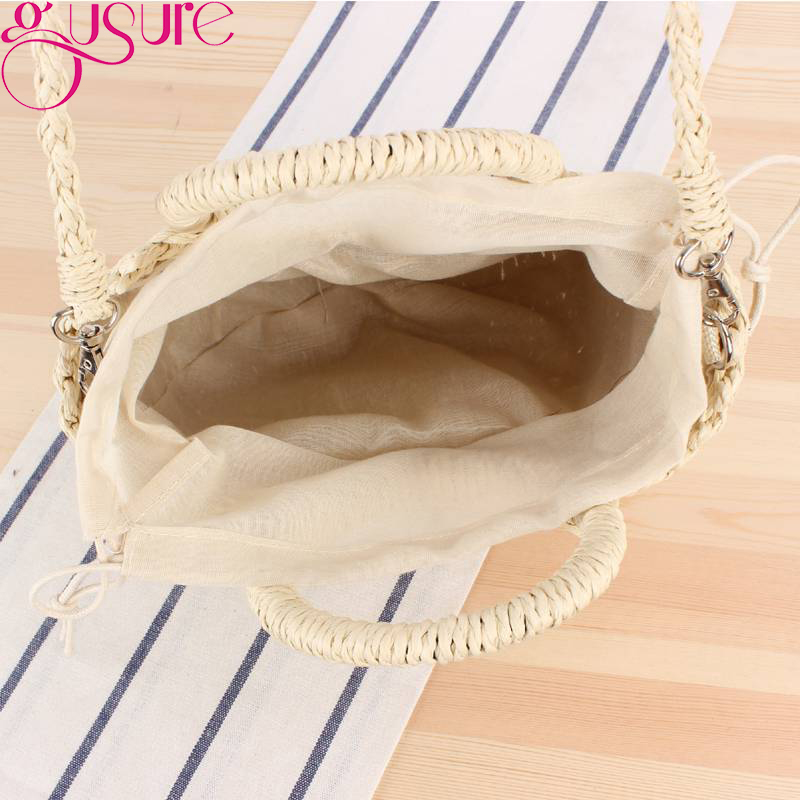 Gusure Handmade Half-Round Rattan Woven Straw Crossbody Bag Summer Beach Women Messenger Shoulder Bags Girls Small Handbag