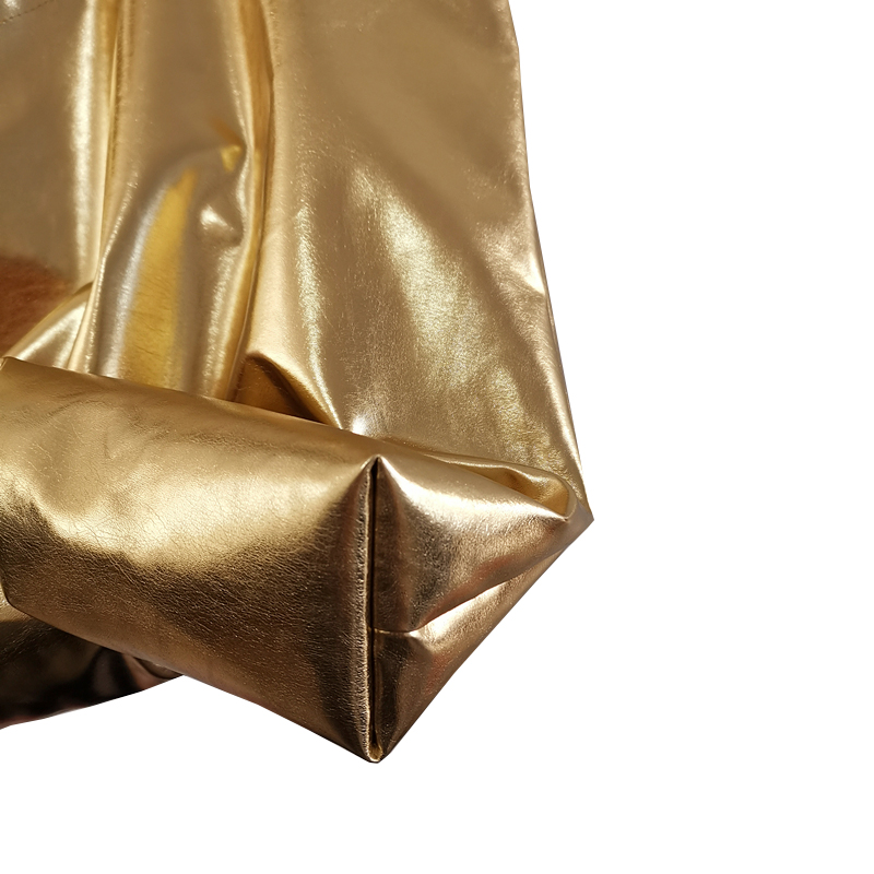 Women Gold Silver Pu Leather Shoulder Bag Simple Casual Environmental Reusable Shopping Bag Lady Tote Bag With Pocket Sale Items