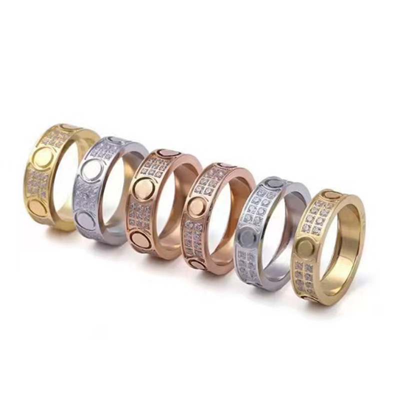 Brand Classic Lover Ring Luxury Full Diamond Crystal Ring Fashion unisex Wedding Ring Designer Jewelry Gifts for Women and Men