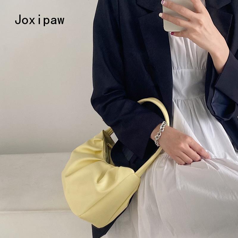 Vintage Large Capacity Pleated Shoulder Bag for Women Fashion Simple Solid Pu Leather Handbag 2022 New Trendy Casual Female Bag