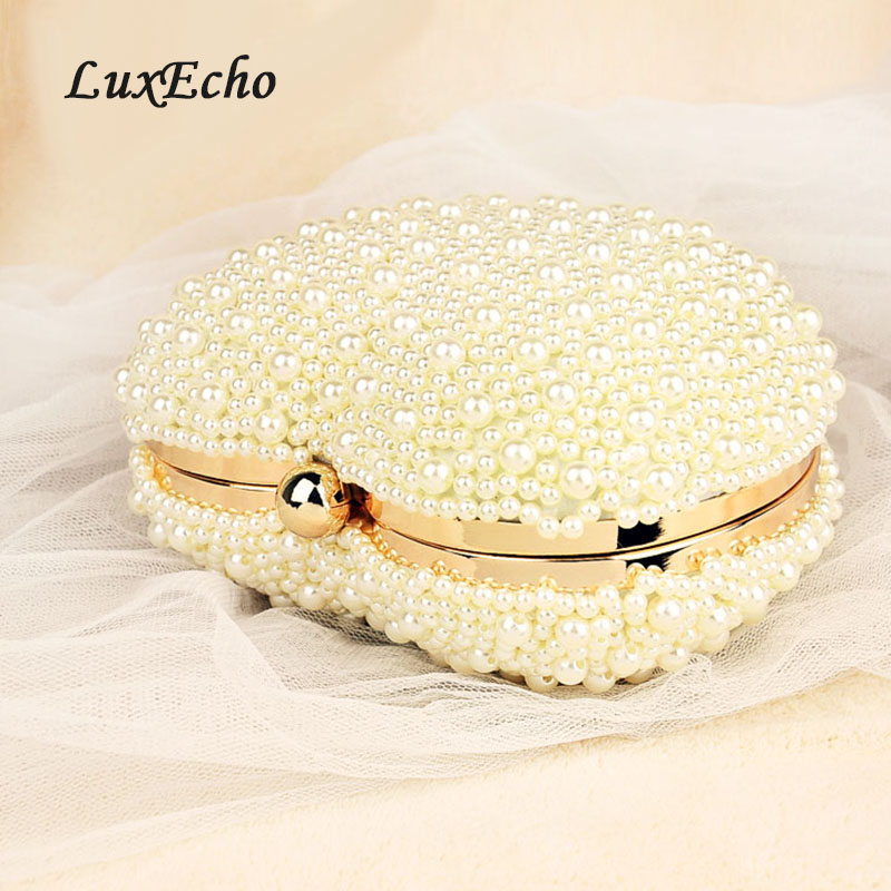 Luxecho White/ivory pearl bag women's handbags evening bag Day clutch small handbag bride Wedding party bag with handle
