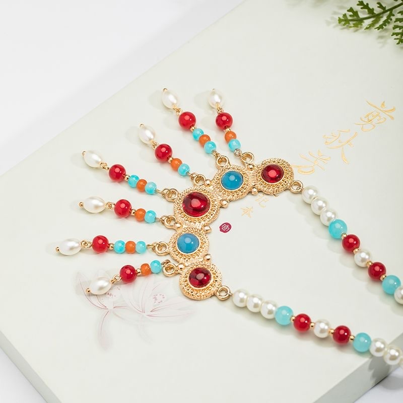 Hanfu Accessories Classical Pearl Necklace Women's Cheongsam Soft Yingluo Pendant Ancient Style Jewelry Retro Palace Short Style Yingluo