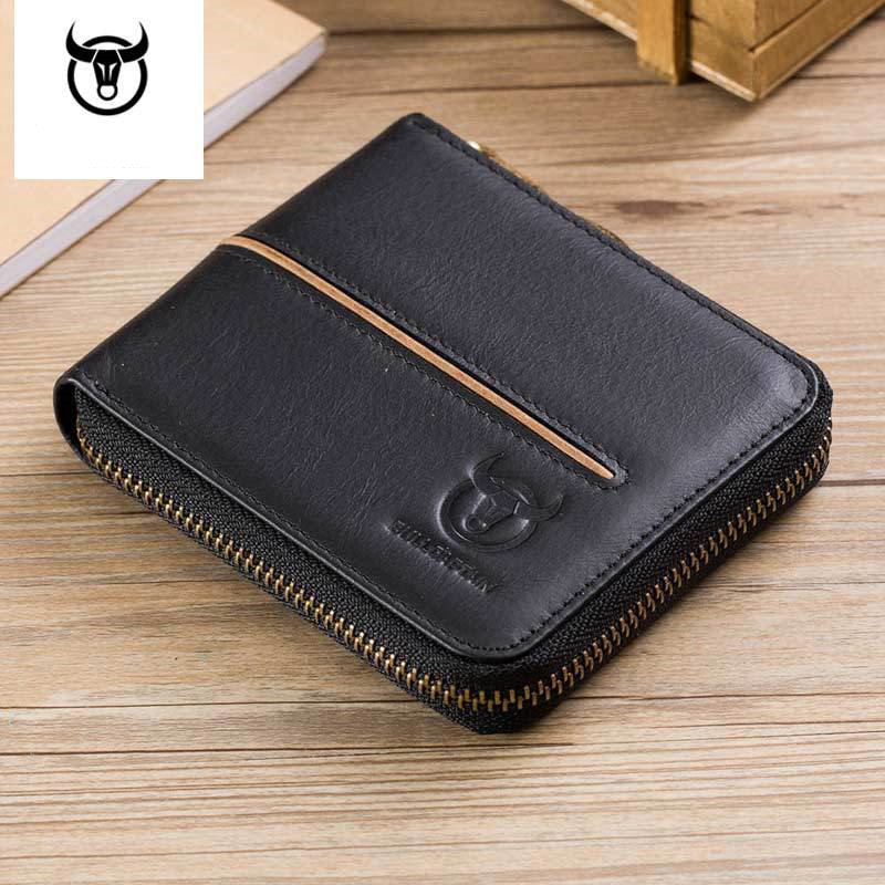 Mens Genuine Leather Wallet Business ID Card Holder Billfold Zipper Purse Wallet Clutch Brand Coin holder Male Wallet