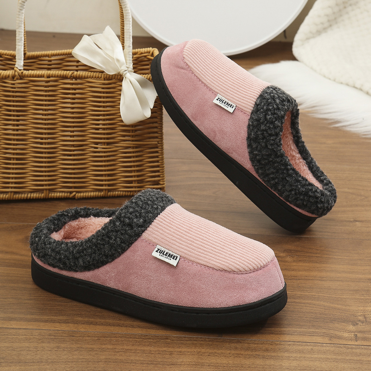 Men's and Women's New Straight Striped Home Warm Cotton Slippers Size36-45.